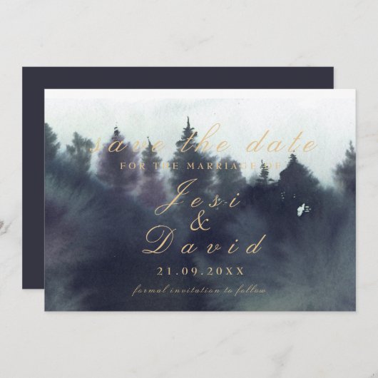 Dark Moody Etheral Forest Wedding Save the Date Kaart (Voorkant / Achterkant)