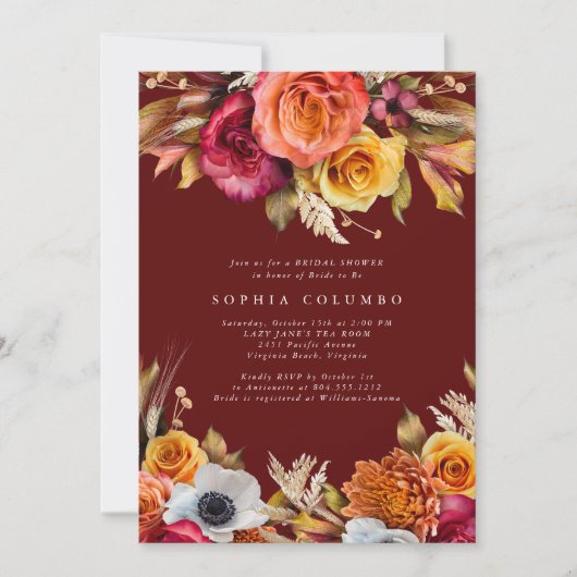 Dark Moody Fall Floral lRomantic Bridal Shower  Kaart (Voorkant)