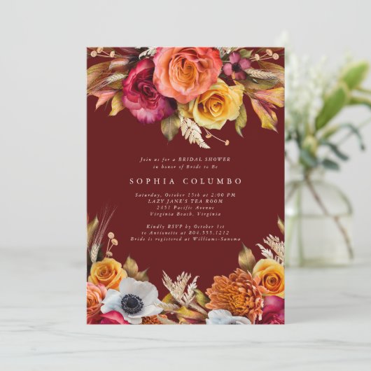 Dark Moody Fall Floral lRomantic Bridal Shower Kaart (Staand voorkant)