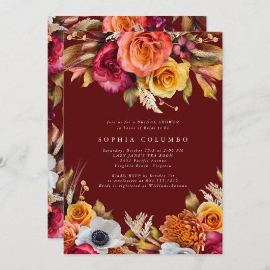 Dark Moody Fall Floral lRomantic Bridal Shower  Kaart (Voorkant / Achterkant)
