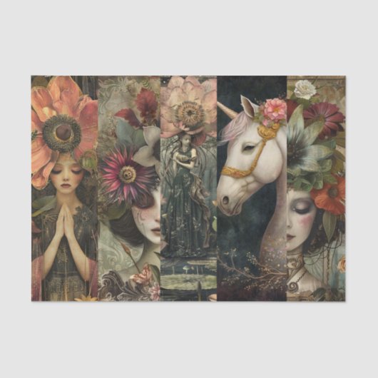 Dark Moody Fantasy Garden Collage Decoupage Tissuepapier (Voorkant)