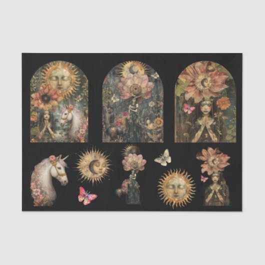 Dark Moody Fantasy Garden Girls Decoupage Tissuepapier (Voorkant)