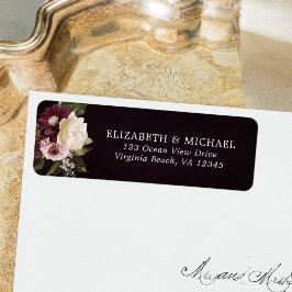 Dark Moody Floral Burgundy Wedding Return Address Etiket