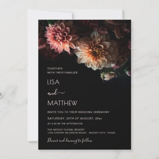 Dark Moody Floral | Casual Wedding Kaart (Voorkant)