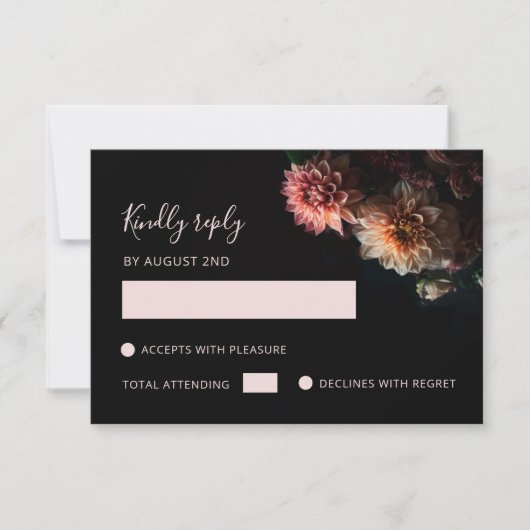 Dark Moody Floral Chrysanthemum RSVP Kaartje (Voorkant)