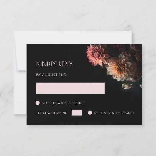 Dark Moody Floral Chrysanthemum RSVP Kaartje (Voorkant)