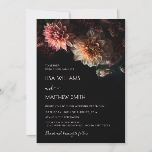 Dark Moody Floral | Chrysanthemum  Wedding Kaart (Voorkant)