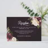 Dark Moody Floral Elegant Wedding Reception Informatiekaartje (Staand voorkant)