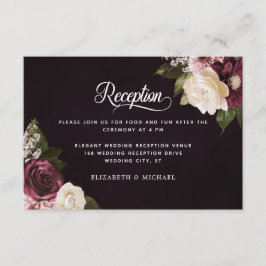 Dark Moody Floral Elegant Wedding Reception Informatiekaartje