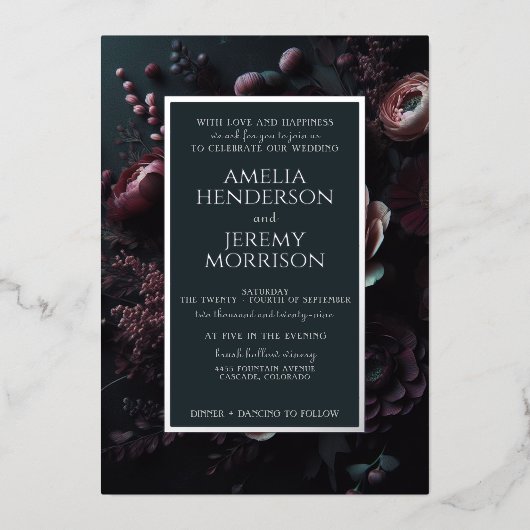 Dark Moody Floral Folie Uitnodiging (Voorkant)