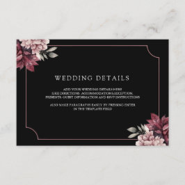 Dark Moody Floral Frame Black Wedding Details Informatiekaartje