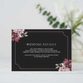 Dark Moody Floral Frame Black Wedding Details Informatiekaartje (Staand voorkant)