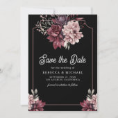 Dark Moody Floral Frame Photo Black Wedding Save The Date (Voorkant)
