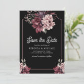 Dark Moody Floral Frame Photo Black Wedding Save The Date (Staand voorkant)