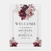 Dark Moody Floral Frame Wedding Welcome Acryl Bord (Voorkant)