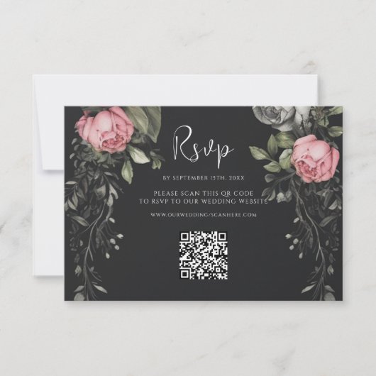 Dark Moody Floral QR Code Bruiloft RSVP Kaartje (Voorkant)