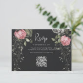 Dark Moody Floral QR Code Bruiloft RSVP Kaartje (Staand voorkant)