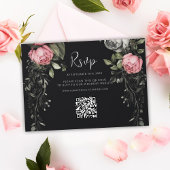 Dark Moody Floral QR Code Bruiloft RSVP Kaartje