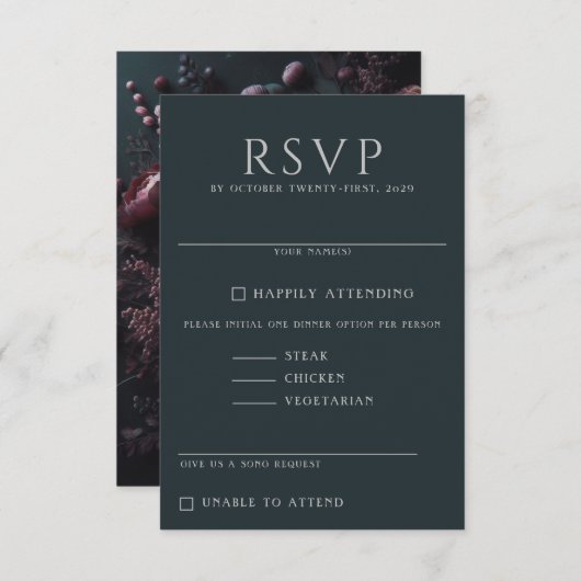 Dark Moody Floral RSVP Kaartje (Voorkant / Achterkant)