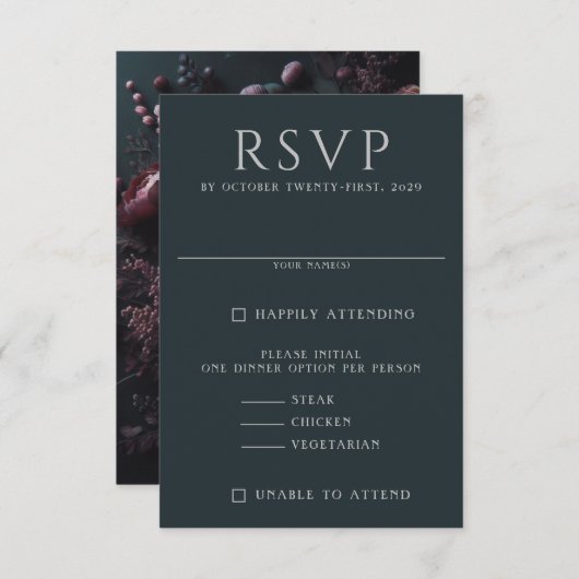Dark Moody Floral RSVP Kaartje (Voorkant / Achterkant)