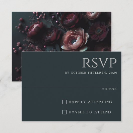 Dark Moody Floral RSVP Kaartje (Voorkant / Achterkant)