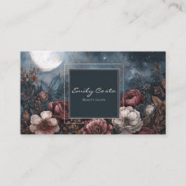 Dark Moody Floral Starry Night Full Moon Visitekaartje