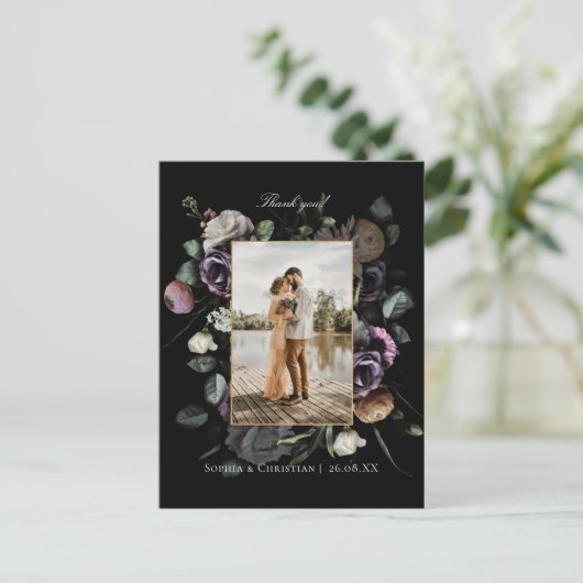 Dark Moody Floral Wedding Dank je wel foto Briefkaart (Staand voorkant)