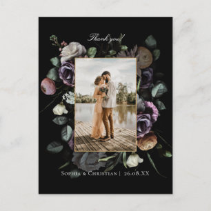 Dark Moody Floral Wedding Dank je wel foto Briefkaart