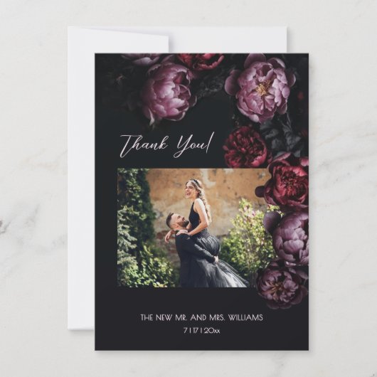 Dark Moody Floral Wedding Thank You Bedankkaart (Voorkant)
