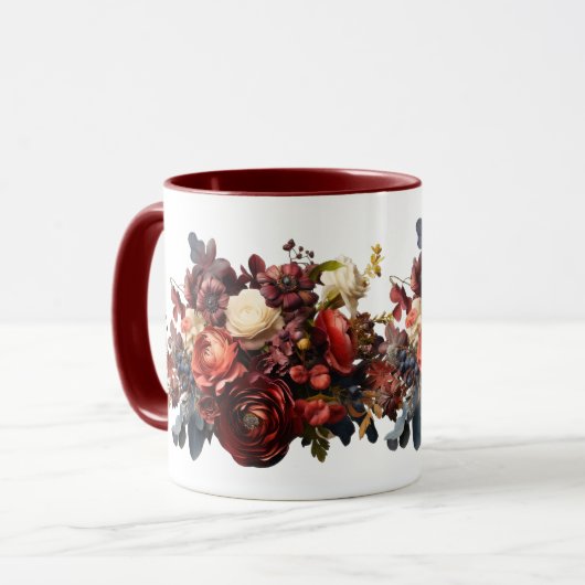 Dark Moody Florals Bourgogne Maroon Koraal Wit Mok (Voorkant links)