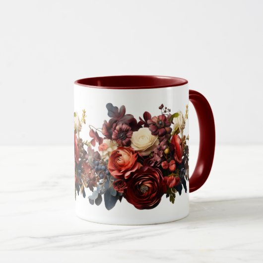 Dark Moody Florals Bourgogne Maroon Koraal Wit Mok (Voorkant rechts)