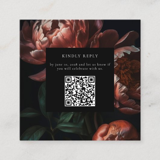 Dark Moody Florals Bruiloft RSVP QR Code Informatiekaartje (Voorkant)