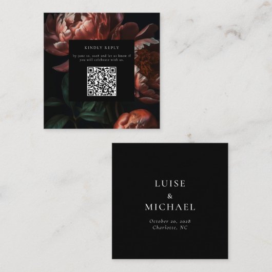 Dark Moody Florals Bruiloft RSVP QR Code Informatiekaartje (Voorkant / Achterkant)
