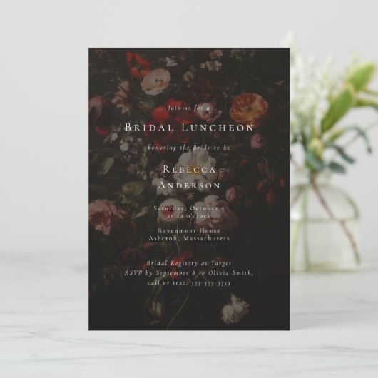 Dark Moody Flowers Romantische bruiloft Vrijgezell Kaart (Staand voorkant)