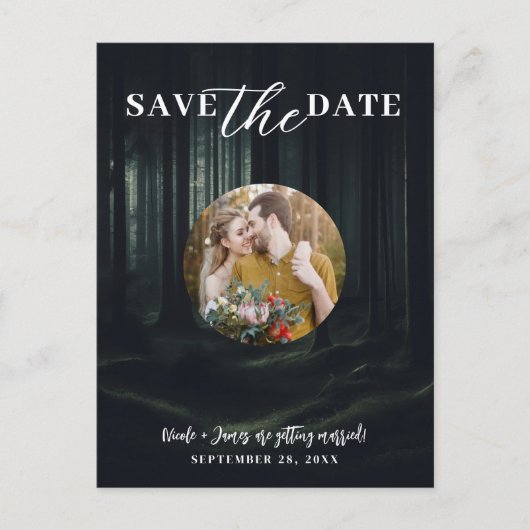 Dark Moody Forest Bomen bij Twilight Save the Date Aankondigingskaart (Voorkant)