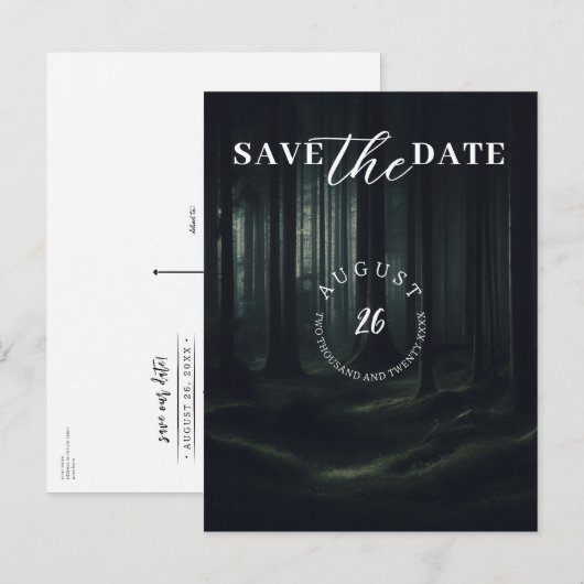 Dark Moody Forest Bomen bij Twilight Save the Date Aankondigingskaart (Voorkant / Achterkant)