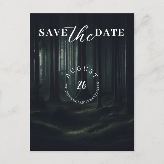Dark Moody Forest Bomen bij Twilight Save the Date Aankondigingskaart (Voorkant)
