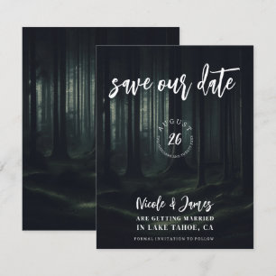 Dark Moody Forest Bomen bij Twilight Save the Date Kaart