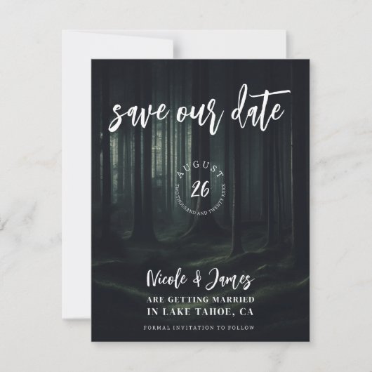 Dark Moody Forest Bomen bij Twilight Save the Date Kaart (Voorkant)
