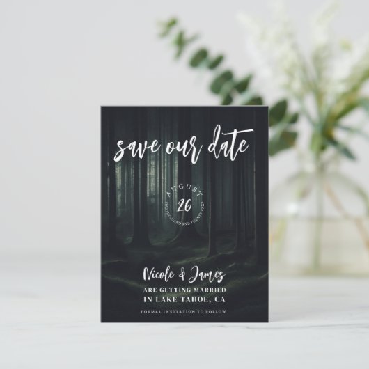 Dark Moody Forest Bomen bij Twilight Save the Date Kaart (Staand voorkant)