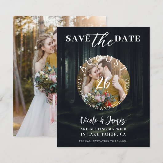 Dark Moody Forest Bomen bij Twilight Save the Date Kaart (Voorkant / Achterkant)