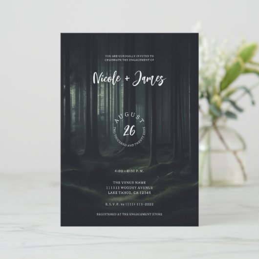 Dark Moody Forest Trees bij Twilight Verloving Kaart (Staand voorkant)