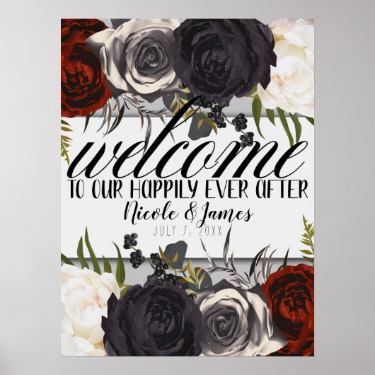 Dark Moody Glam Botanical Floral Welcome Wedding Poster (Voorkant)