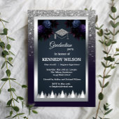 Dark Moody Glitter Silver Navy Blue Afstuderen Kaart