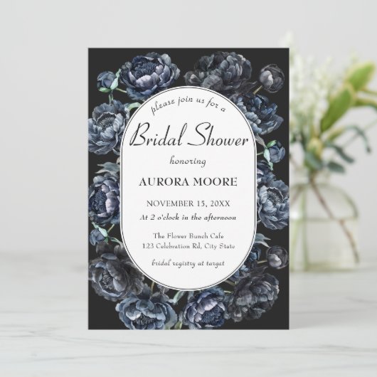 Dark Moody Gothic Blue Bloemen Vrijgezellenfeest Kaart (Staand voorkant)