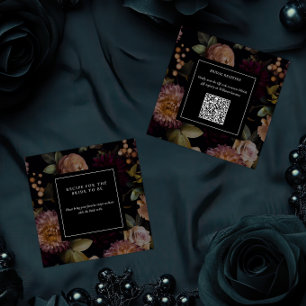 Dark Moody Gothic Floral Vrijgezellenfeest QR-code Informatiekaartje