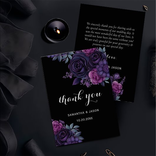Dark Moody Gothic Florals Bruiloft Dank u kaart
