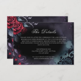 Dark Moody Gothic Red Rose Purple Wedding Informatiekaartje