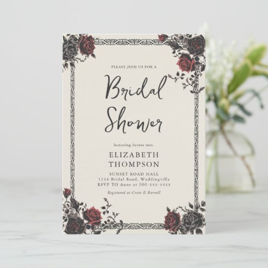 Dark Moody Gothic Rood Zwart Rozen Vrijgezellenfee Kaart (Staand voorkant)