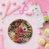 Dark Moody Herfst Floral Romantisch Vrijgezellenfe Papieren Bordje (Feest)